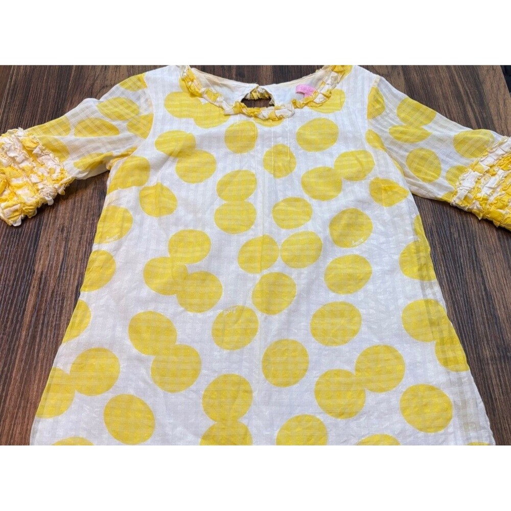 Lilly Pulitzer Silk Cotton Sunny Yellow Polka Dot Top Blouse Shirt Sz 6 EUC